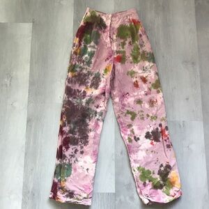 VINTAGE INDUSTRIAL WOMENS PANTS PINK PAINTSPLATTER COLORFUL HIGH RISE 0